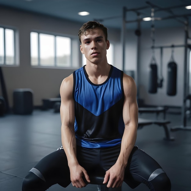 A portrait of a young man training at a gym