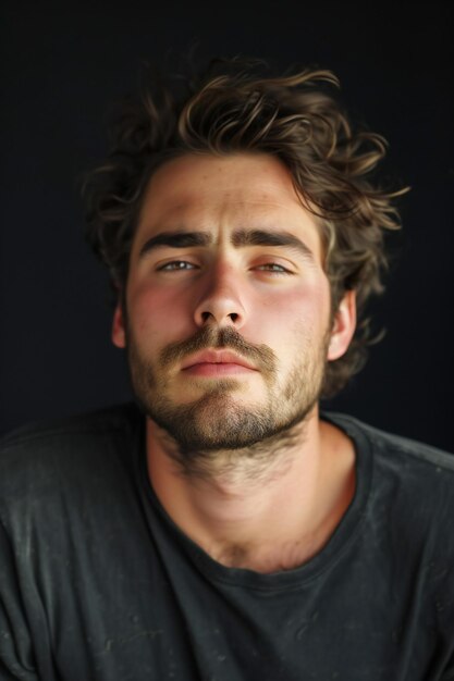 Portrait of a young man with a beard on a dark background