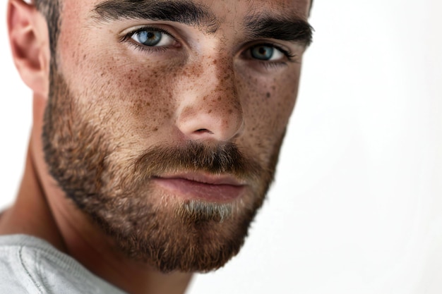 Portrait of a young man with a beard on a white background