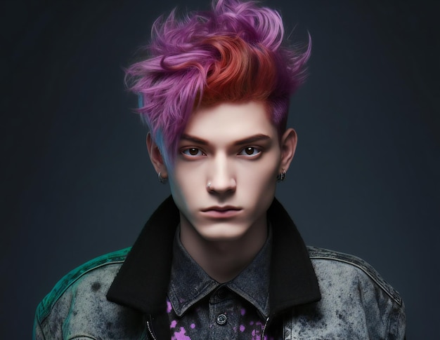 Portrait of a young man with colorful hair Studio shot