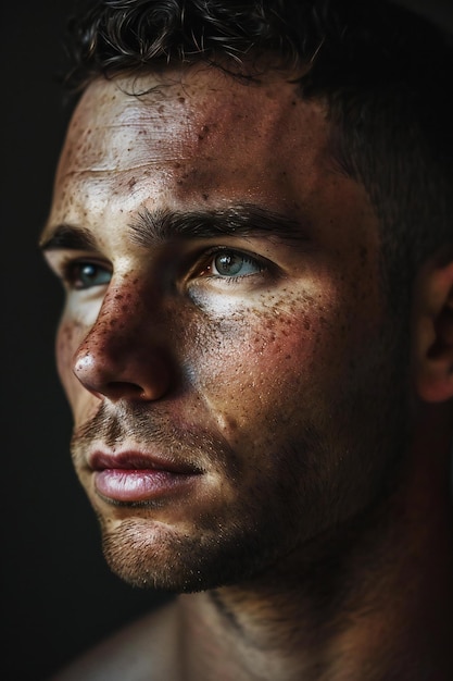 Portrait of a young man with freckles on his face