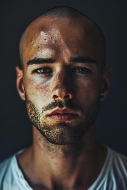 Portrait of a young man with a serious expression on his face