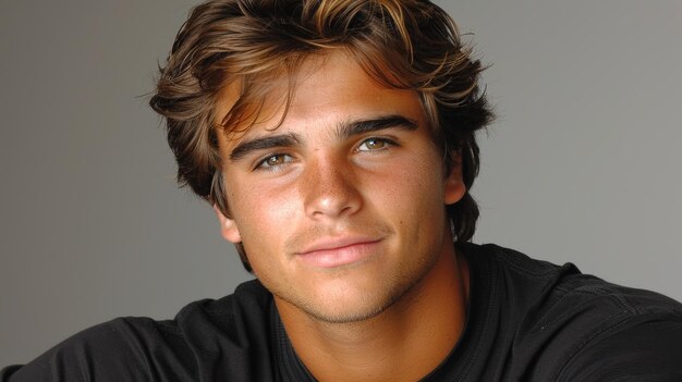 Portrait of a young man with windswept hair