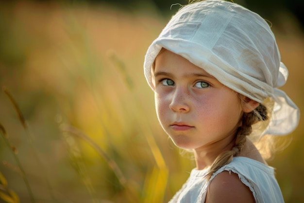 Portrait of a young peasant girl in a white cap