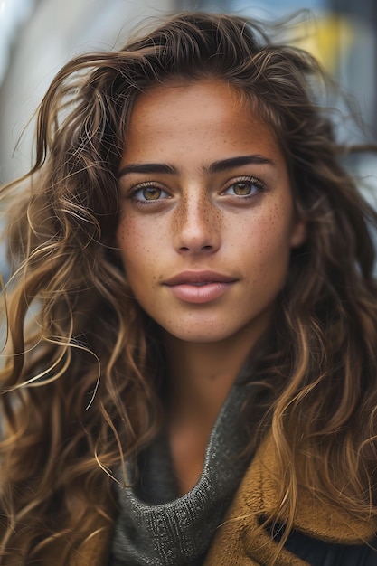 Portrait of a young positive woman looking at the camera