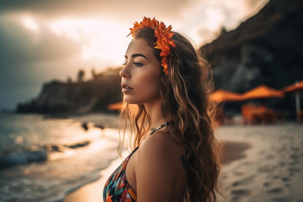 Portrait of a Young Pretty Girl at the Beach