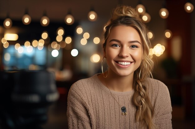 Portrait of young pretty girl at indoors