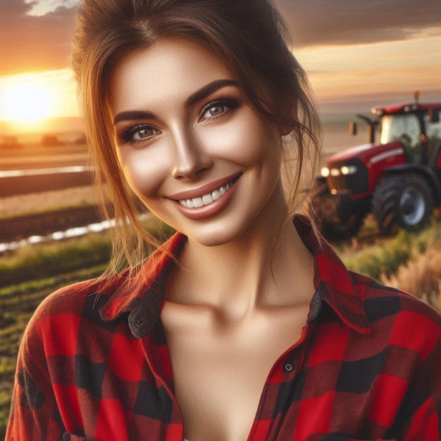 A portrait of a young smiling woman farmer Generative Ai