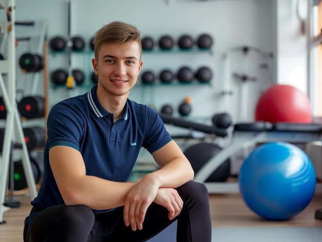 portrait of young sporty physiotherapist in a physic room