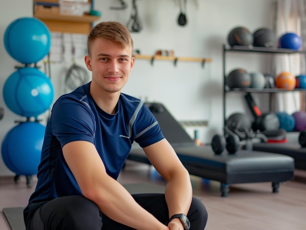 portrait of young sporty physiotherapist in a physic room