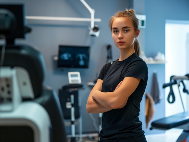 portrait of young sporty physiotherapist in a physic room