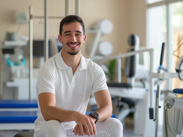 portrait of young sporty physiotherapist in a physic room