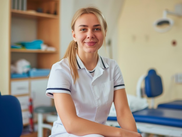 portrait of young sporty physiotherapist in a physic room