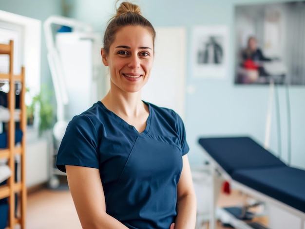 portrait of young sporty physiotherapist in a physic room