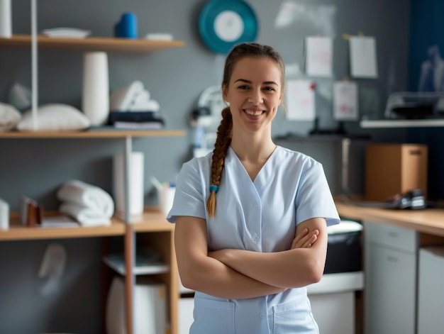 portrait of young sporty physiotherapist in a physic room