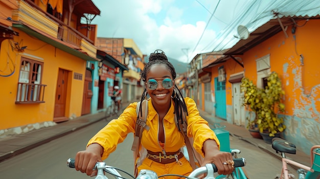 Portrait of a young woman on a bicycle