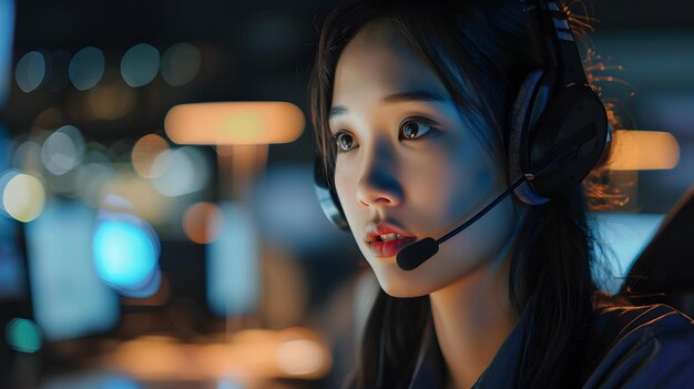 Portrait of a young woman call center operator AI Generated