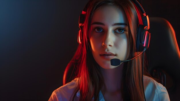 Portrait of a young woman call center operator AI Generated