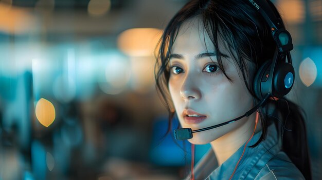 Portrait of a young woman call center operator AI Generated