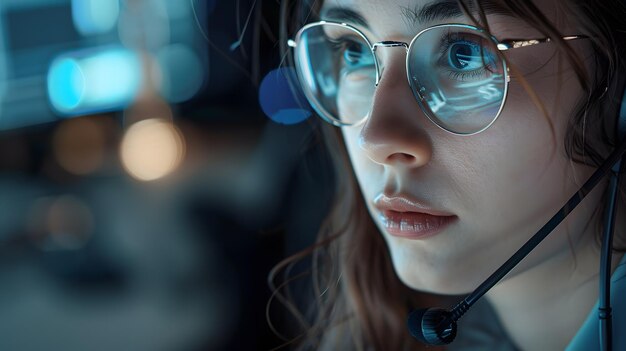 Portrait of a young woman call center operator AI Generated