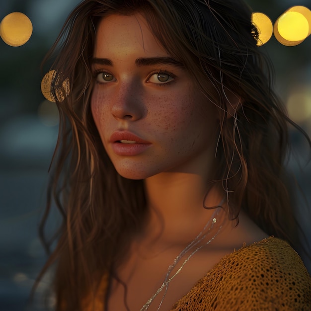 Portrait of a Young Woman Captivating Nighttime City Lights