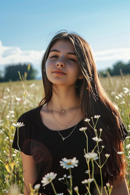 Portrait of young woman dressed in 2024s fashion style