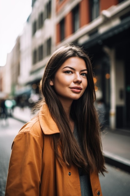 Portrait of a young woman enjoying a day in the city created with generative ai