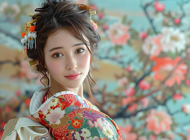 Portrait of a young woman in a kimono