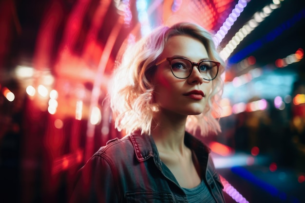 Portrait of a young woman in a night scene