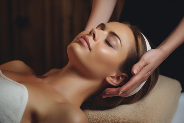 Portrait of a young woman relaxing at a masseuse