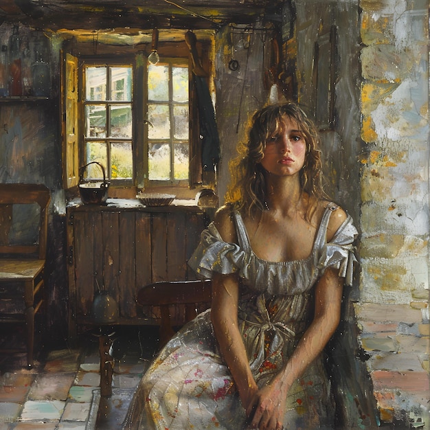 Photo portrait of a young woman in a rustic interior