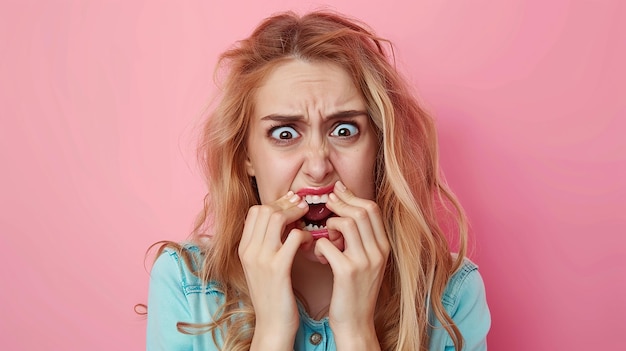 Photo portrait of a young woman showing stress and nervousness