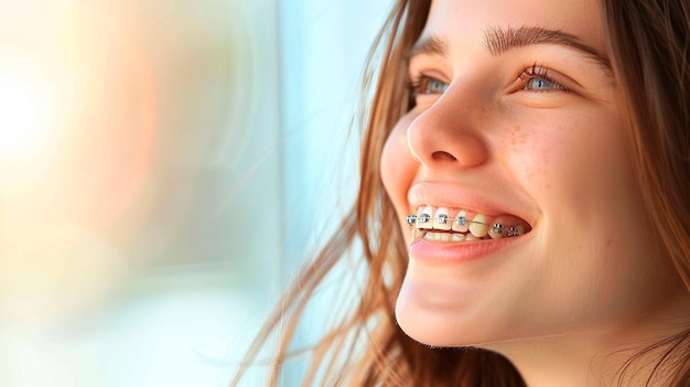 portrait of a young woman smiling with braces