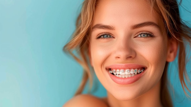 portrait of a young woman smiling with braces