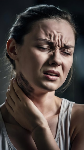 Portrait of a young woman suffering from neck pain