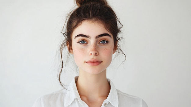 Portrait of Young Woman on White Background Professional Passport Photo