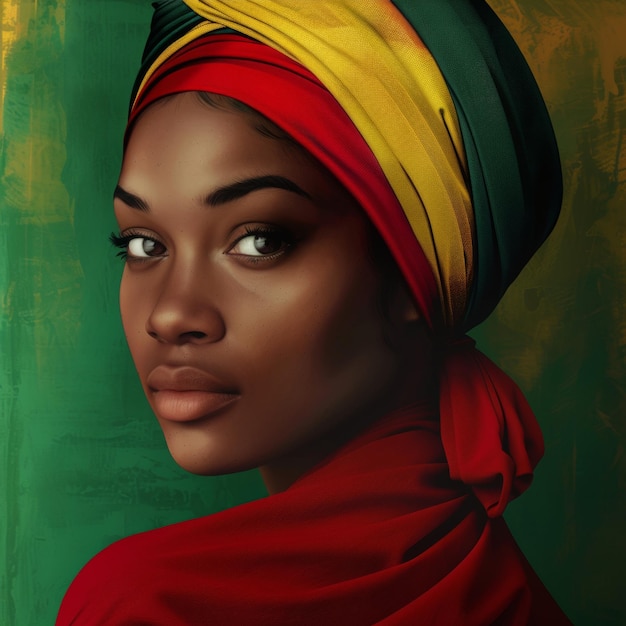 Portrait of a young woman with a colorful headscarf