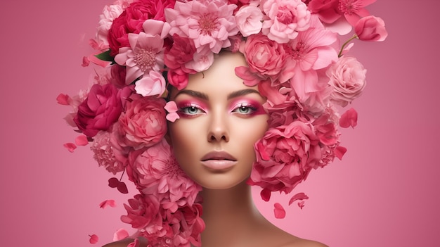 Portrait of a young woman with flowers above her head