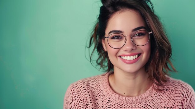 Portrait of young woman with glasses smiling with confidence Casual style and cozy atmosphere Perfect for social media profiles lifestyle blogs and personal branding visuals AI