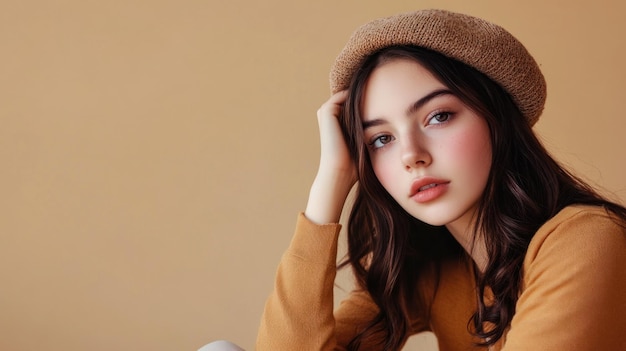 Portrait of a Young Woman with a Knitted Beanie