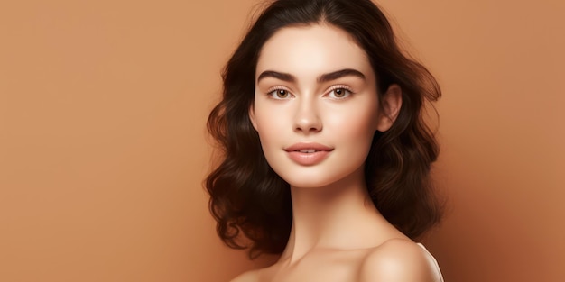 Portrait of a young woman with natural makeup and natural styling