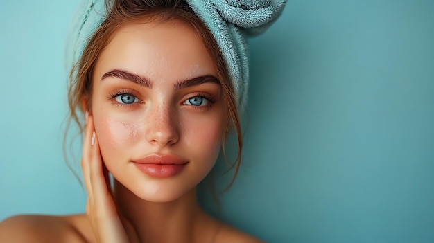 Photo portrait of a young woman with perfect skin spa and skincare wellness concept