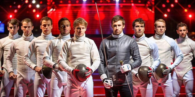 Photo portraits of fencing players on struggle