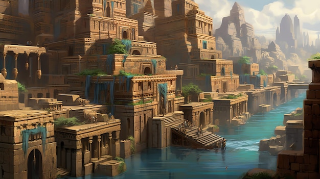 The portrayal of an ancient Sumerian city background