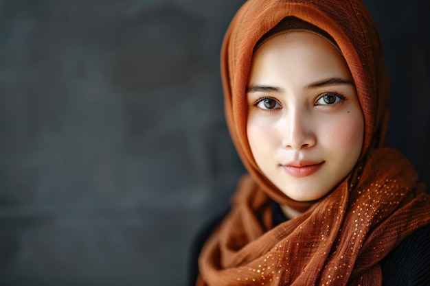 The portrayal of a Southeast Asian woman donning a dark headscarf and attire