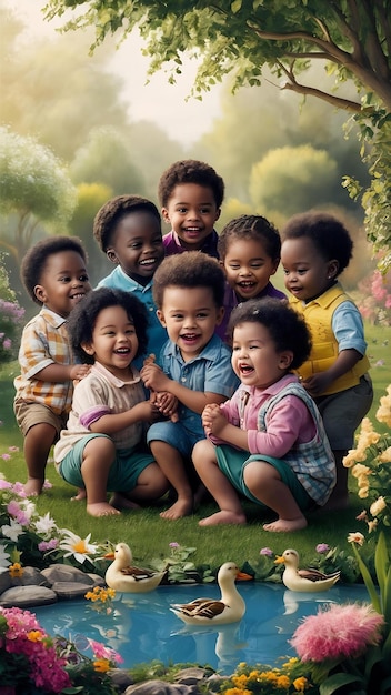 Portrt of adorable children in the garden