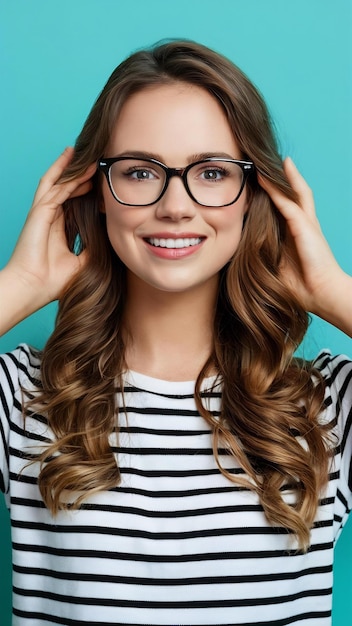 Portrt of a beautiful young woman with stylish hrstyle and glasses