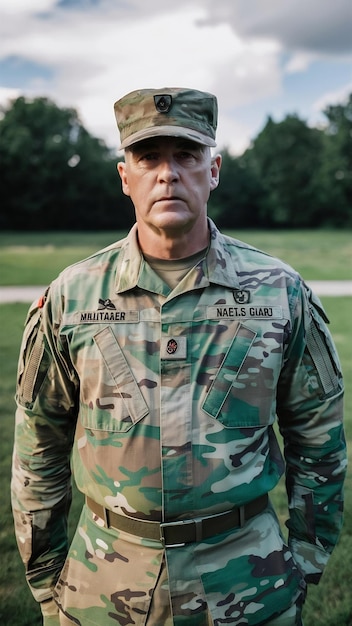 Photo portrt of national guard commander dressed in military camouflage uniform