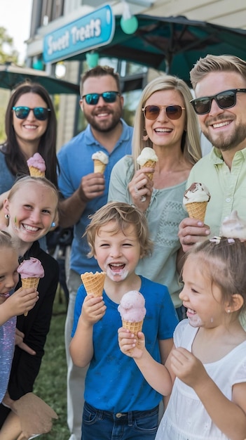 Photo portrt of people outdoors holding ice cream cones