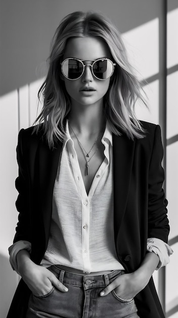 Photo portrt of young woman wearing sunglasses